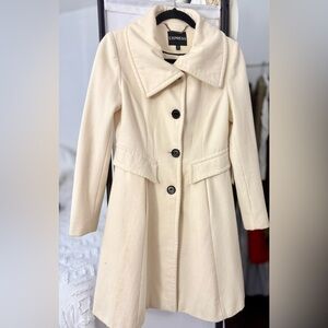 Trendy cream winter coat from Express